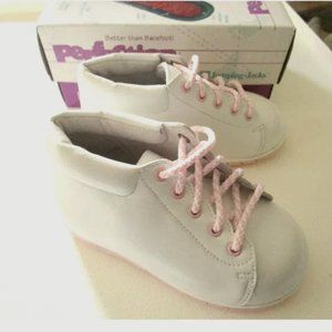 Perfection by Jumping Jacks Walking Toddler Shoes White Leather w/Pink Trim New